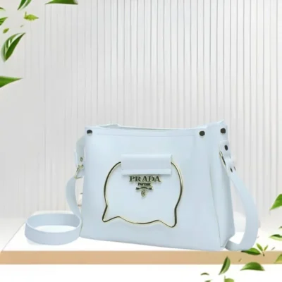 White Elegant Cat Handle Handbag for Girls & Ladies | Stylish Shoulder & Crossbody Bag with Gold Accents | Adjustable Strap